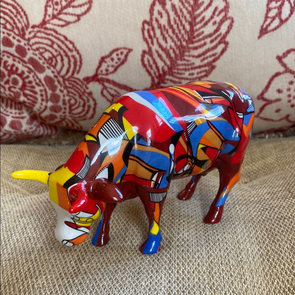 Colorful Abstract Art Cow Figurine
